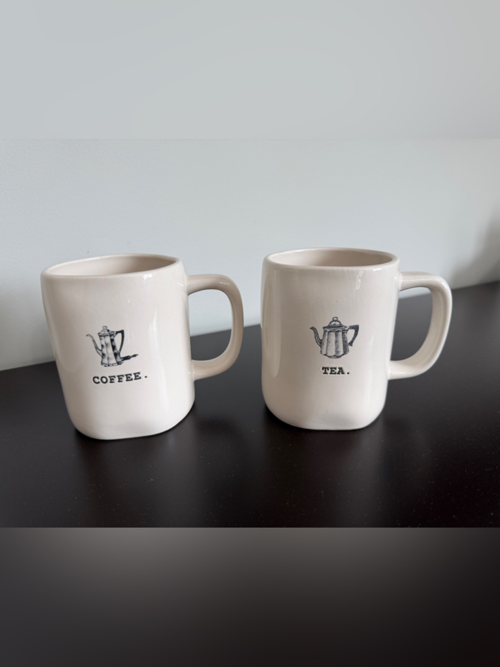 Rae Dunn Cream Stoneware COFFEE & TEA Mugs Set